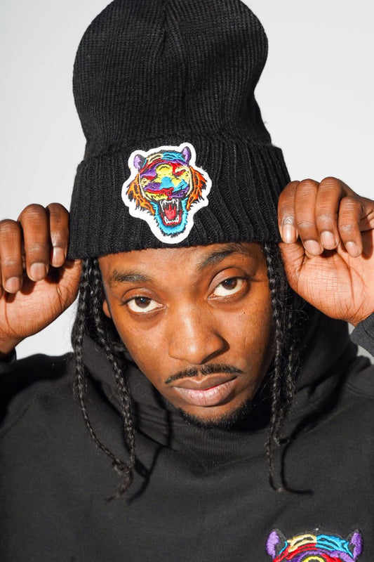 ICON Black Multi Tiger Logo Beanie - Icon The Collection